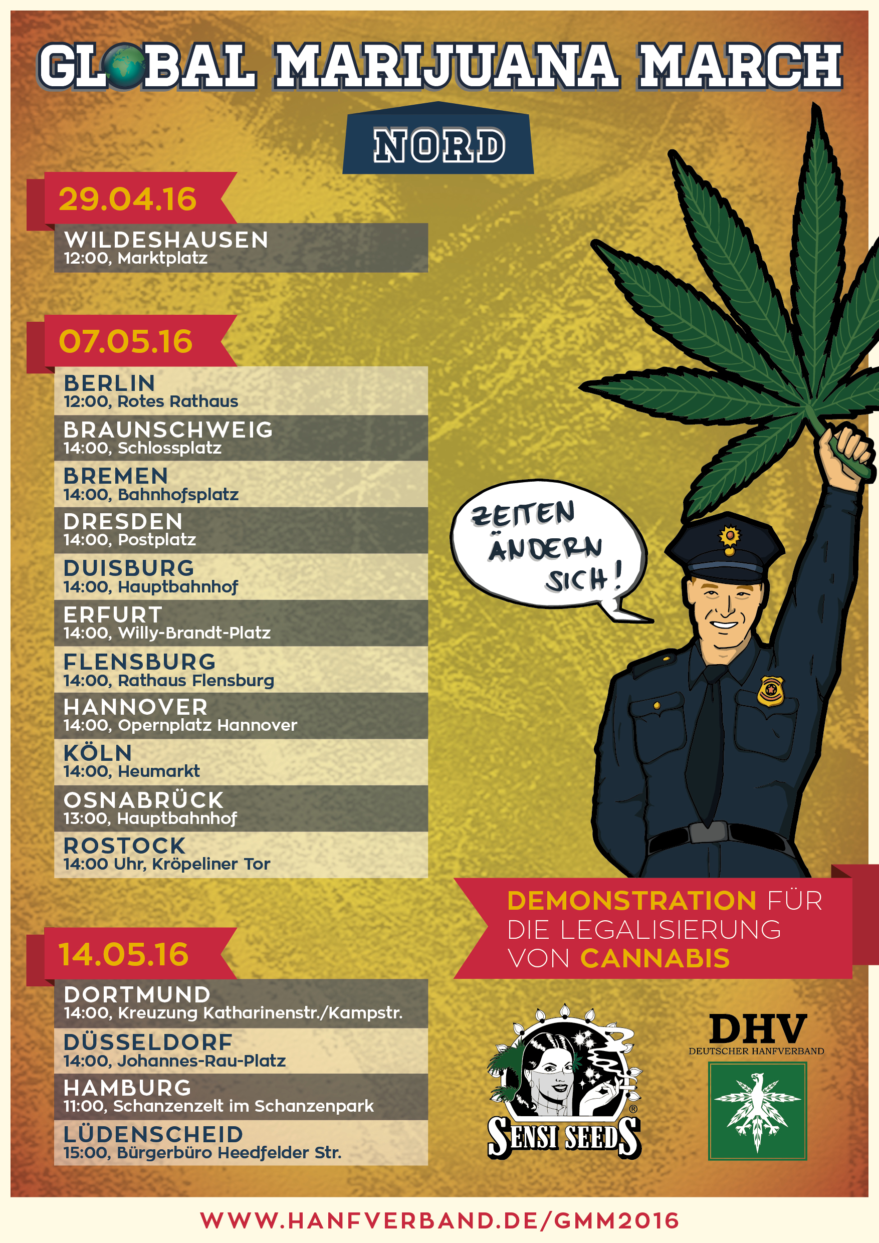 Global Marijuana March 2016 – Poster, Flyer und Aufkleber jetzt im DHV-Shop