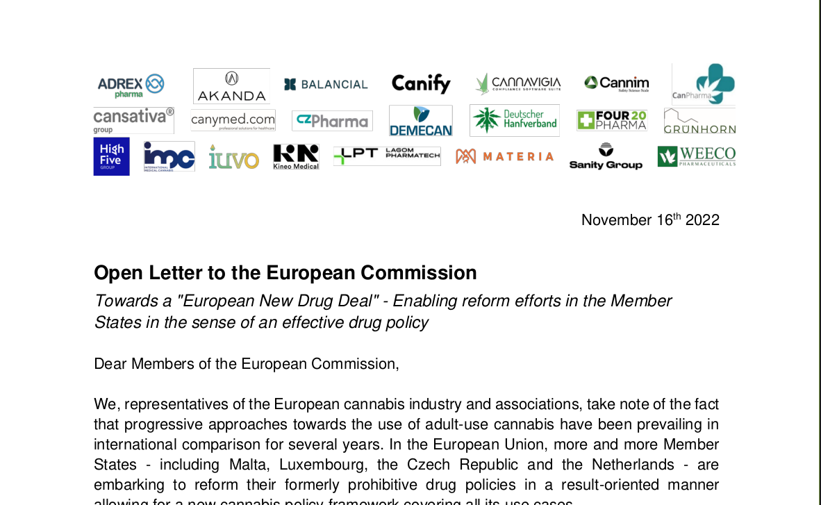 Cannabisindustrie und -verbände wenden sich an EU-Kommission