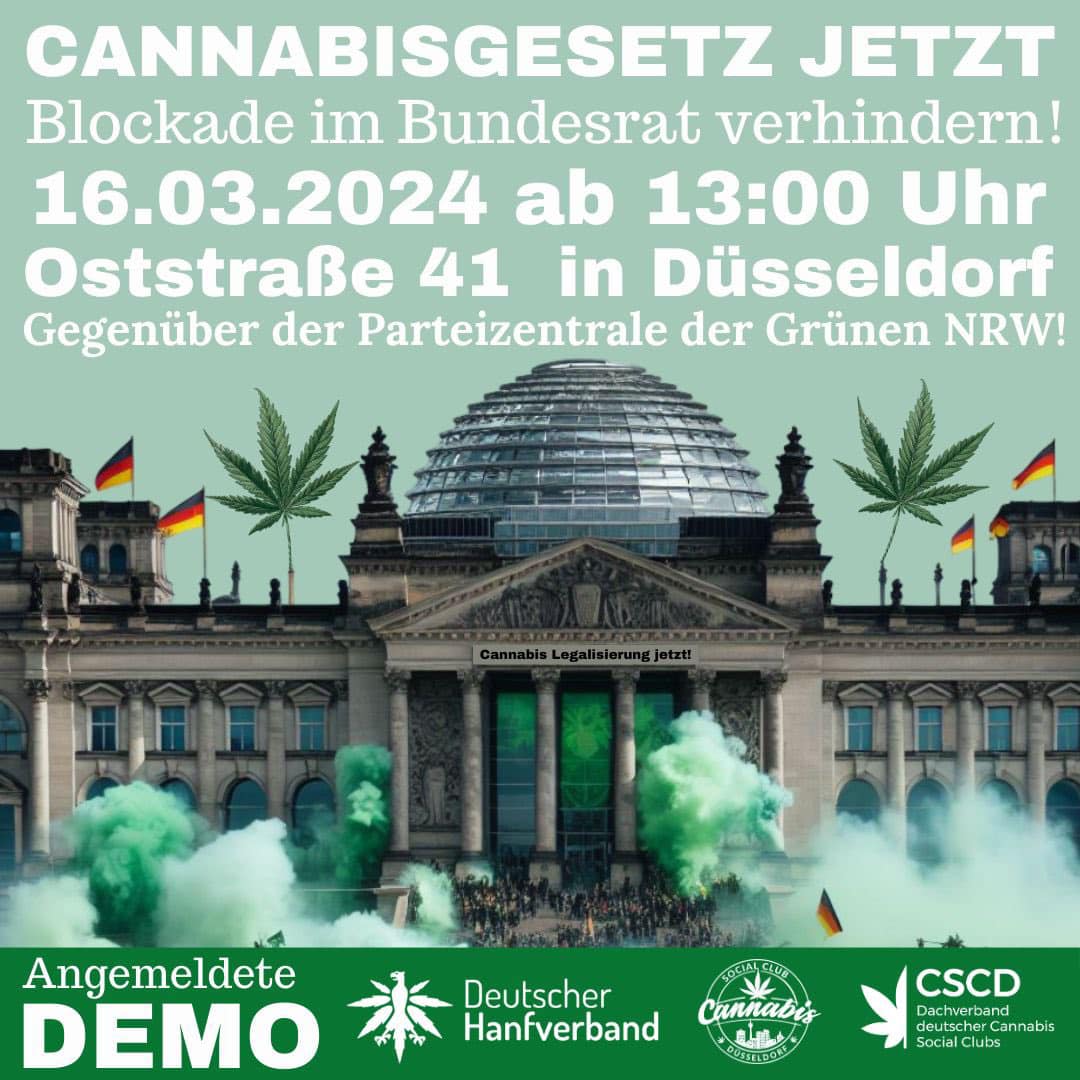 Düsseldorf: Demo „Cannabisgesetz jetzt - Blockade im Bundesrat verhindern!“