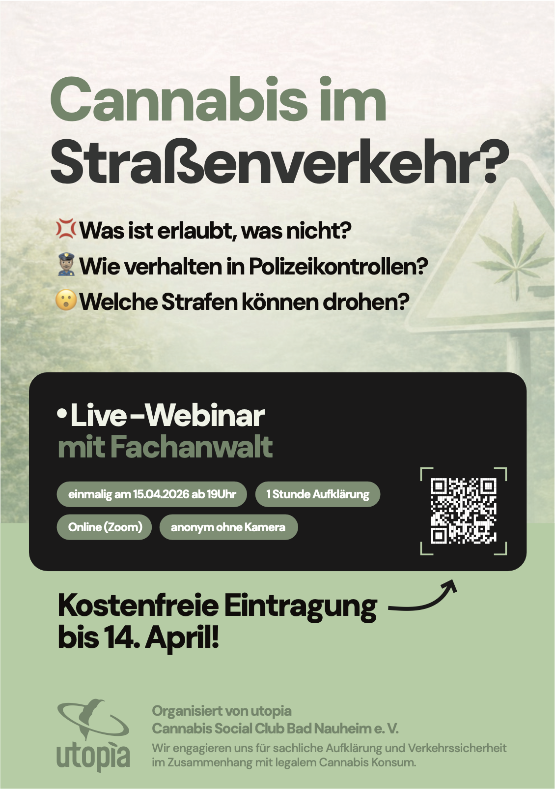 Online/Zoom: Webinar "Cannabis & Straßenverkehr: Was Sie wissen müssen" des CSC Utopia