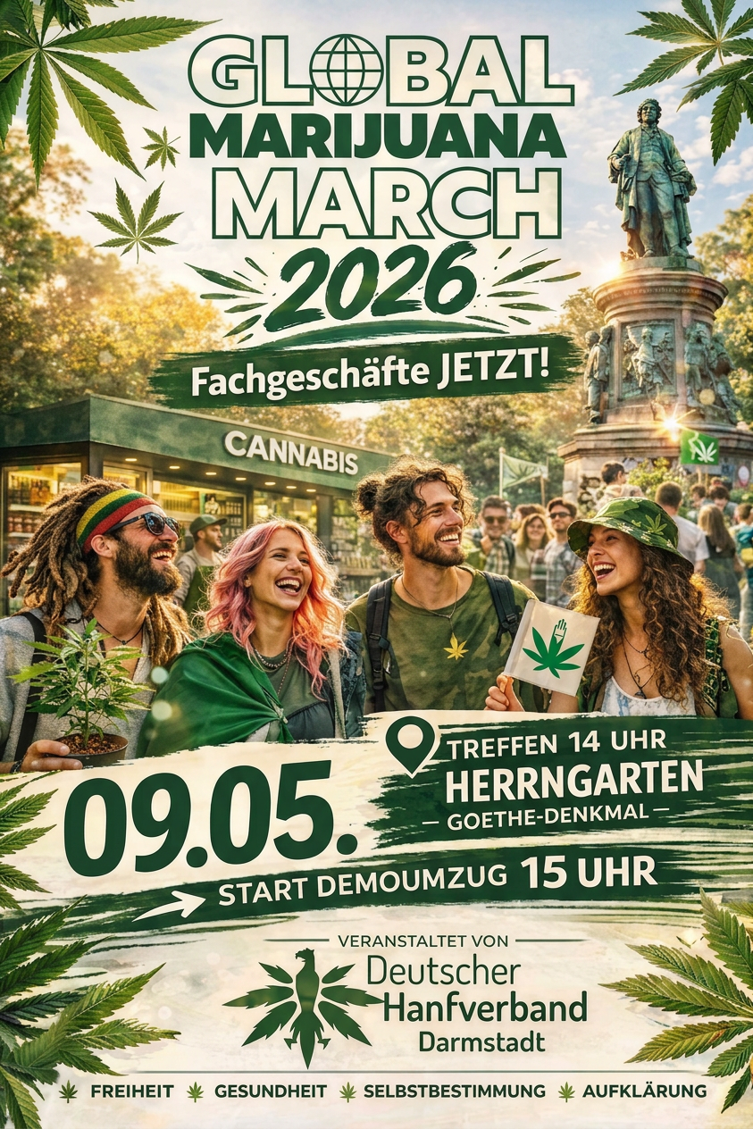 Darmstadt: Global Marijuana March 2026 - Fachgeschäfte JETZT!